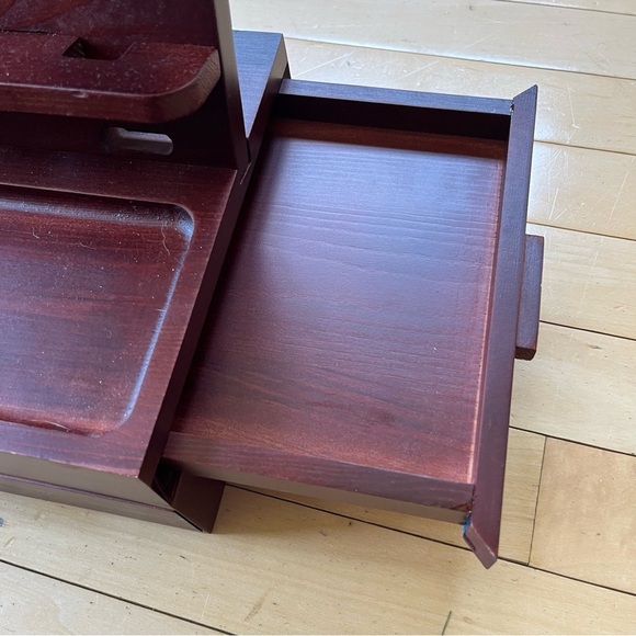 Phone Docking Station with 2 Drawers Wood Nightstand Organizer for Men Bedside - Picture 2 of 7